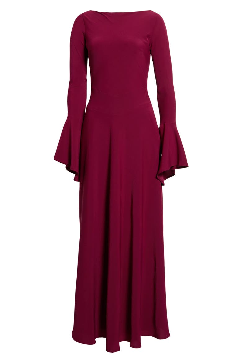 Long Sleeve Crepe Maxi Dress, Alternate, color, BURGUNDY