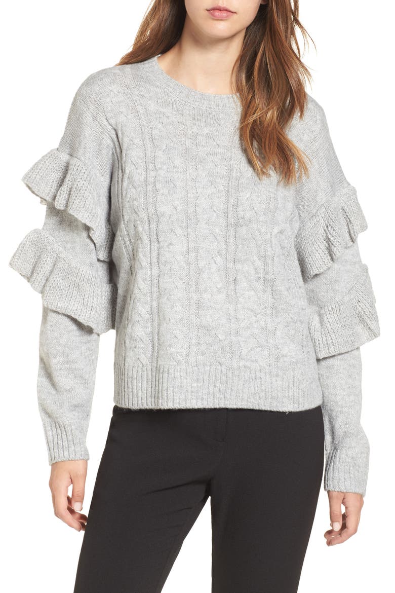 Sophie Ruffle Sleeve Sweater, Main, color, HEATHER GREY