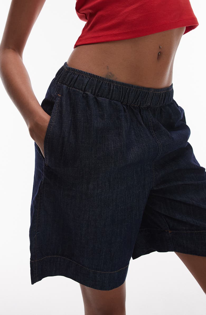 Topshop Pull On Denim Shorts, Alternate, color, Medium Blue