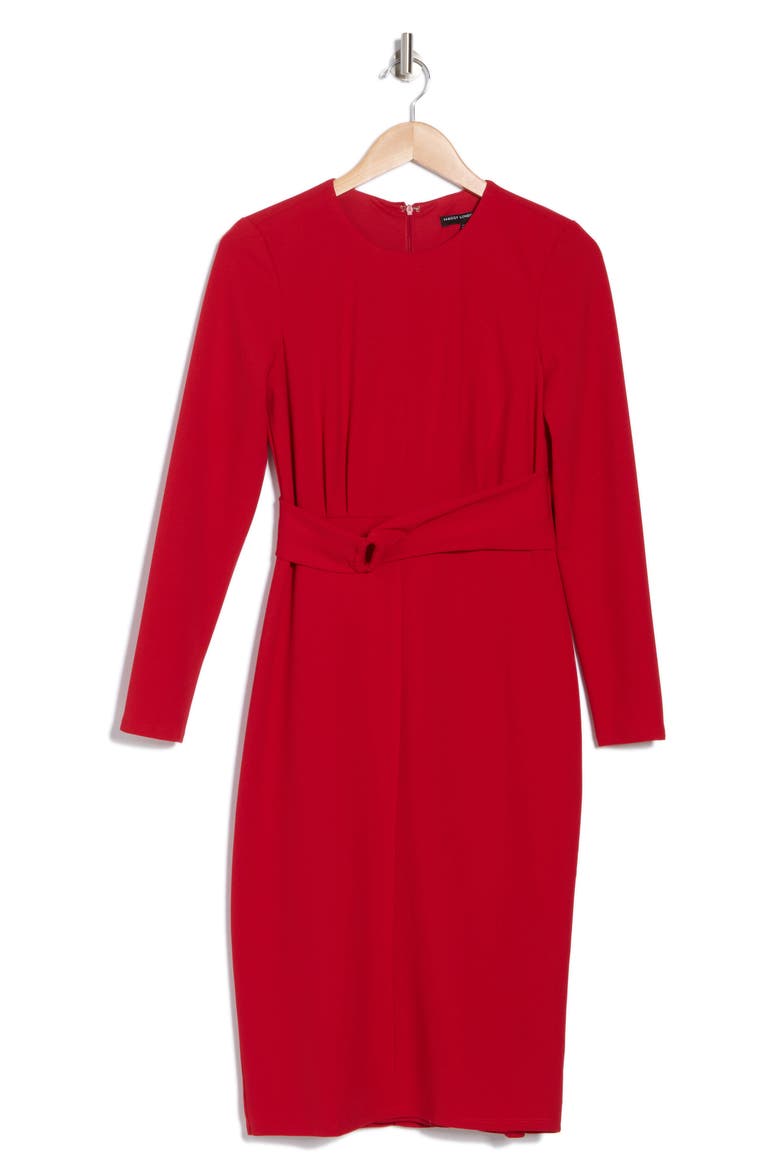 Long Sleeve Crepe Midi Sheath Dress, Alternate, color, BARBADOS CHERRY