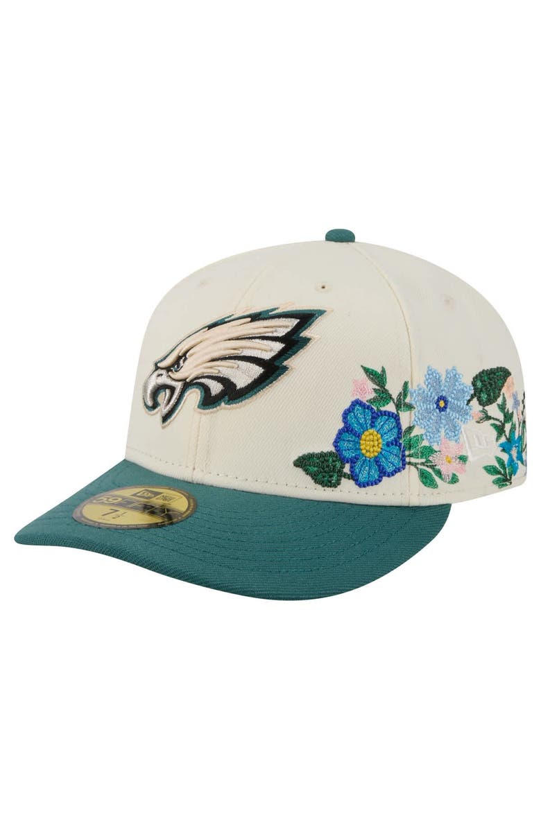 New Era Men's New Era Cream/Midnight Green Philadelphia Eagles Tonal Floral 59FIFTY Fitted Hat, Main, color, 