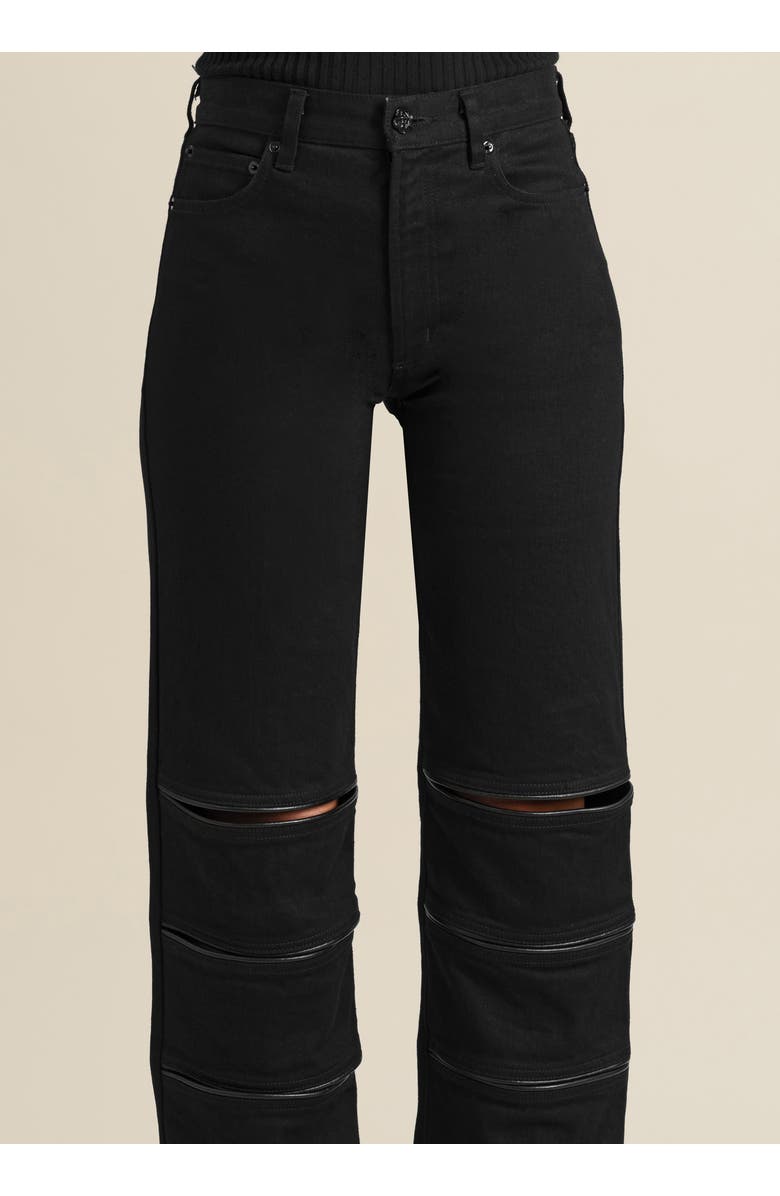 Contessa Mills Arcana Slim-Fit Mid-Rise Leather-Trim Jeans, Alternate, color, Black