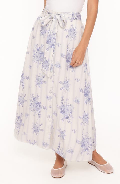 Xander Tie Waist Cotton & Linen Maxi Skirt