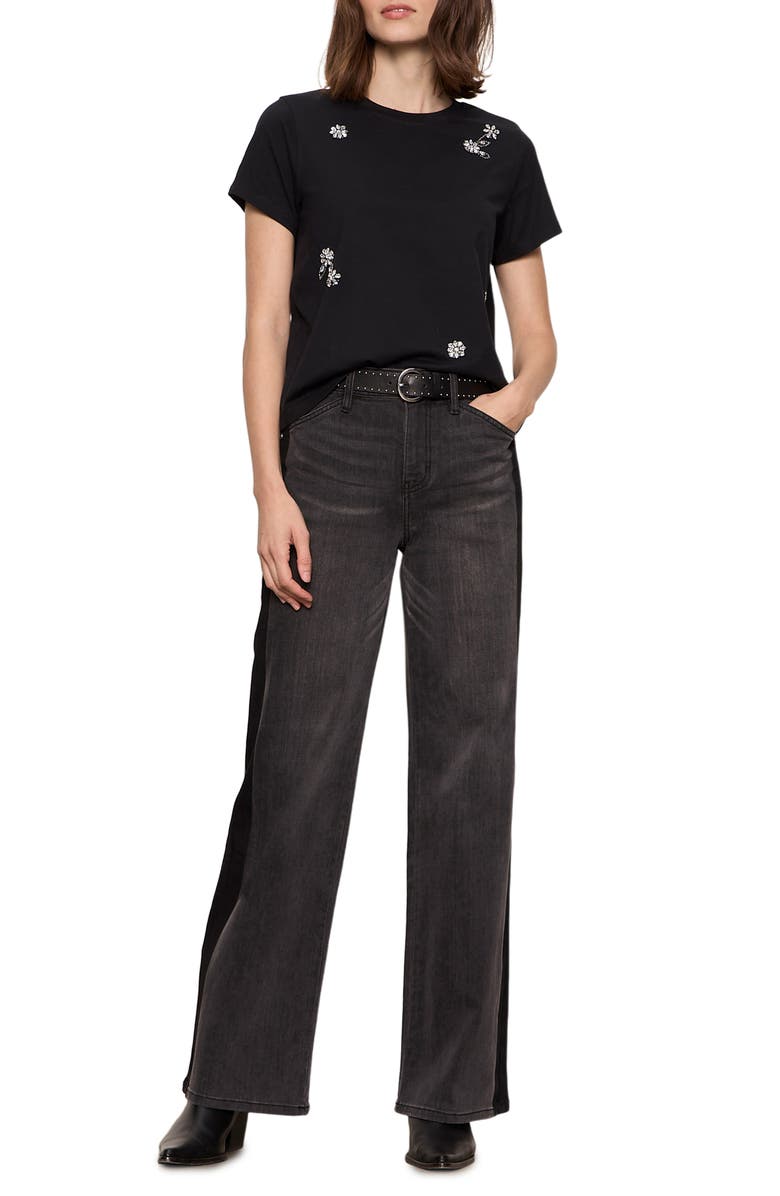 Sanctuary Floral Crystal Embellished Organic Cotton T-Shirt, Alternate, color, Black