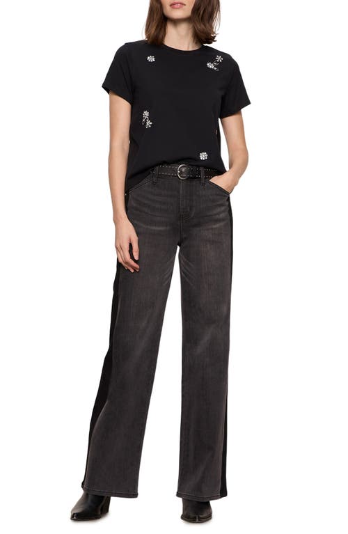 Sanctuary Floral Crystal Embellished Organic Cotton T-shirt In Black