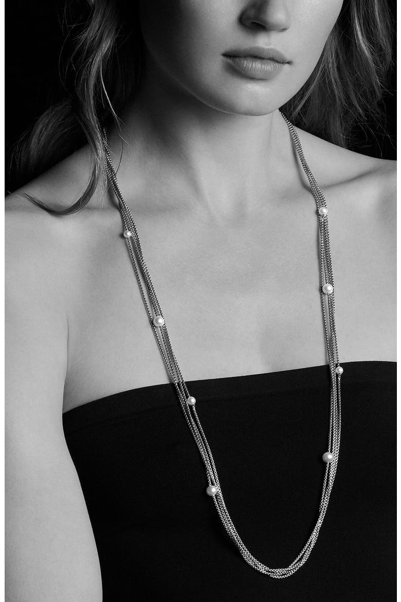 Four-Row Chain Necklace with Pearls, Alternate, color, PEARL