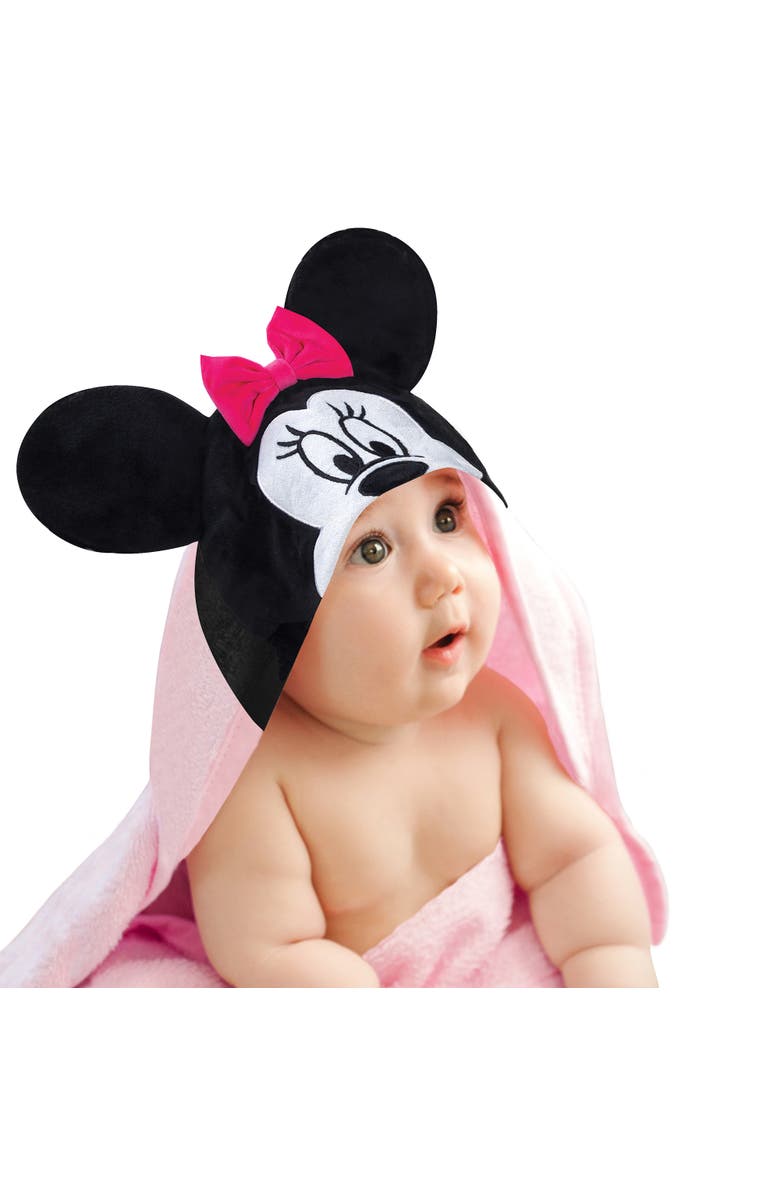 Lambs & Ivy Disney Baby Minnie Mouse Cotton Hooded Baby Bath Towel, Main, color, Pink