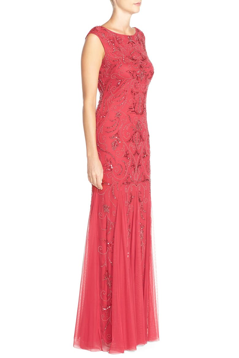 Beaded Mermaid Gown, Alternate, color, RADISH