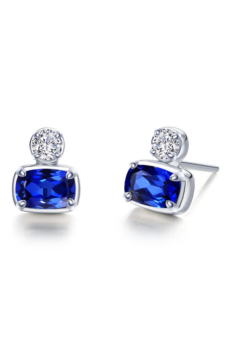 Regal Cushion Cut Simulated Diamond Stud Earrings, Main, color, BLUE