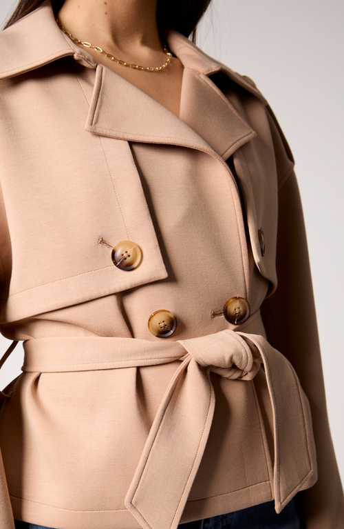 Blue Revival Charli Cropped Scuba Trench Coat In Brown