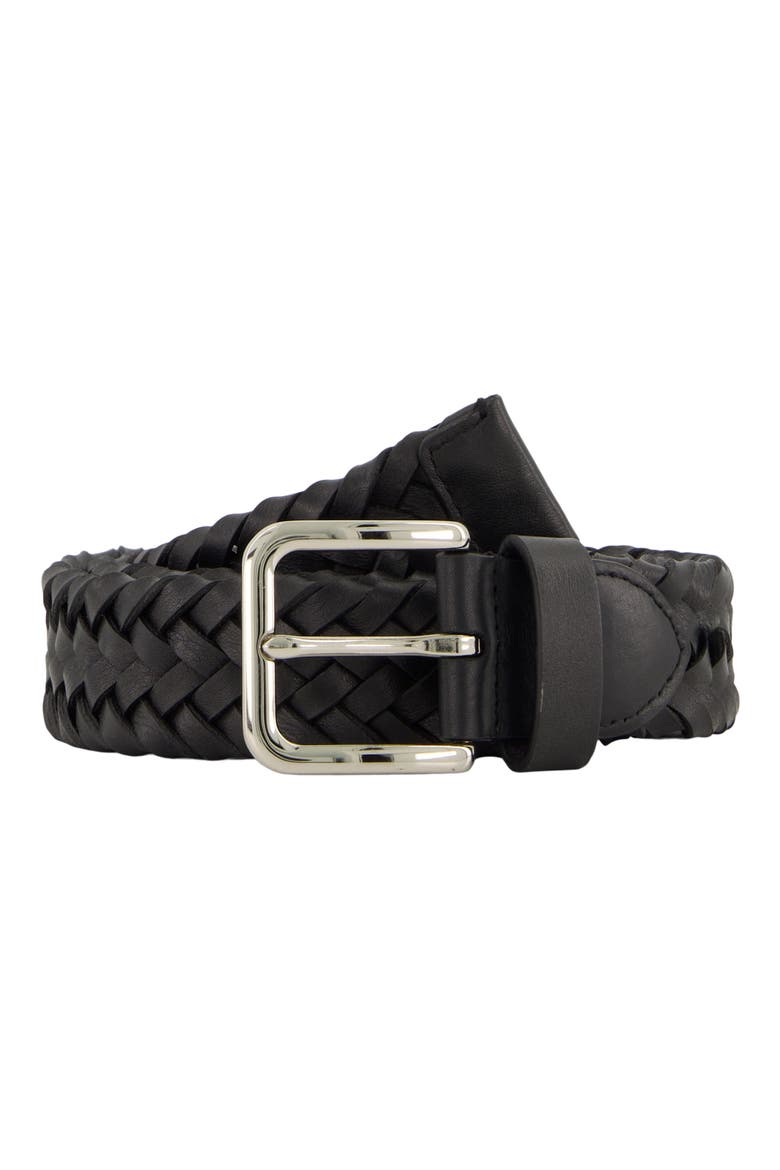 Alex Woven Leather Belt, Alternate, color, BLACK