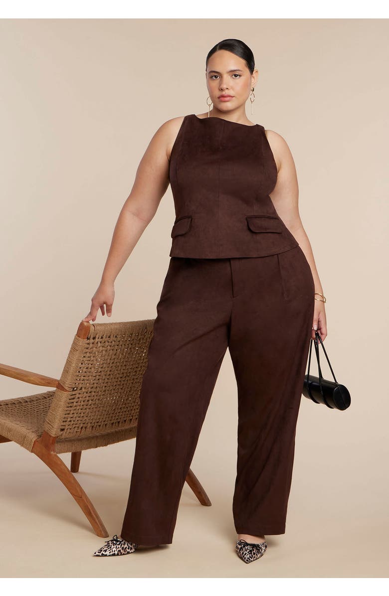 ELOQUII Faux Suede Flap Top, Alternate, color, Chicory Coffee