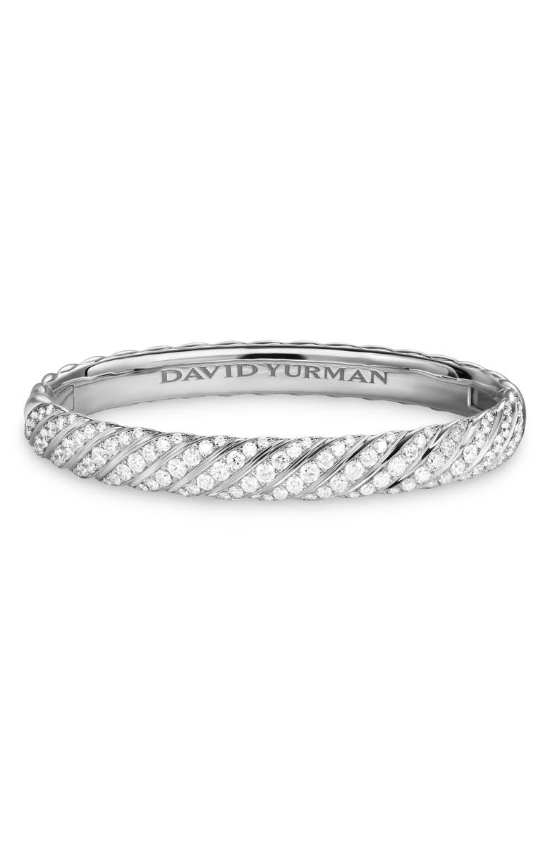 David Yurman Sculpted Cable Bangle Bracelet in 18K White Gold with Diamonds, 8mm, Alternate, color, Diamond
