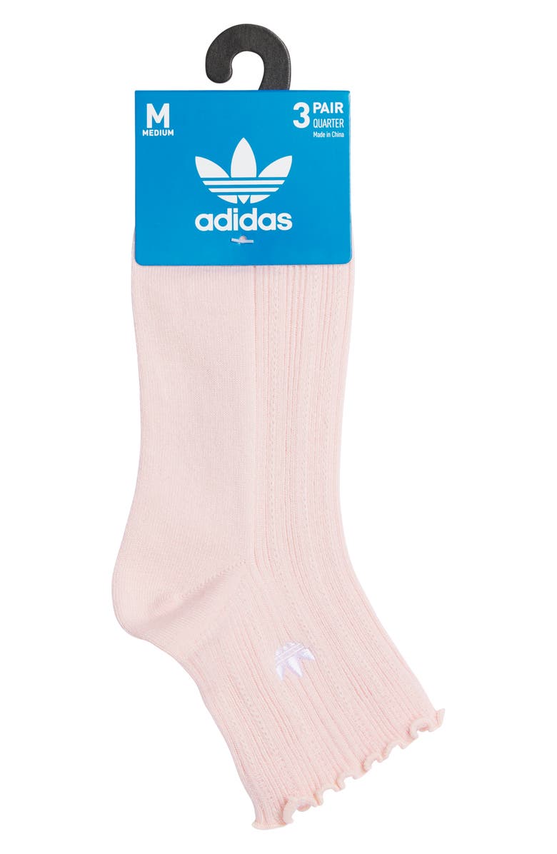 adidas Assorted 3-Pack Ruffle Rib Ankle Socks, Alternate, color, Sandy Pink/Grey/ White