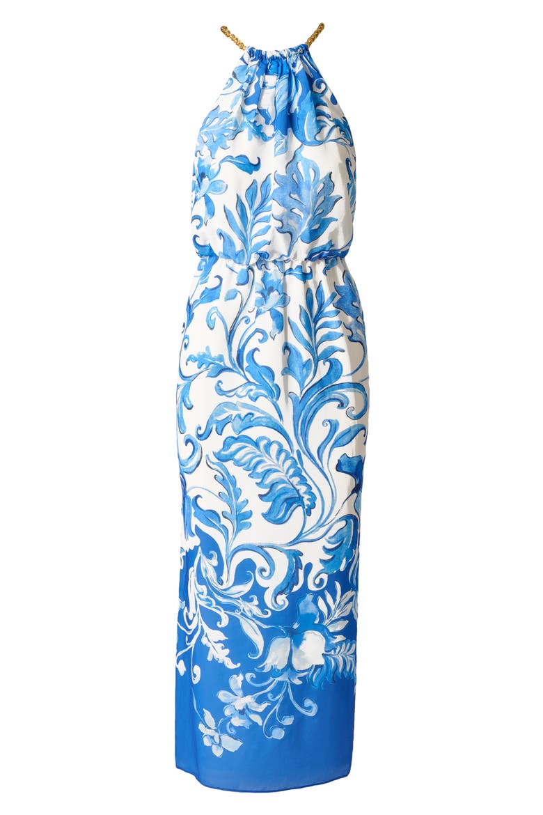 Print Blouson Bodice Sleeveless Maxi Dress, Alternate, color, IVORY/ BLUE