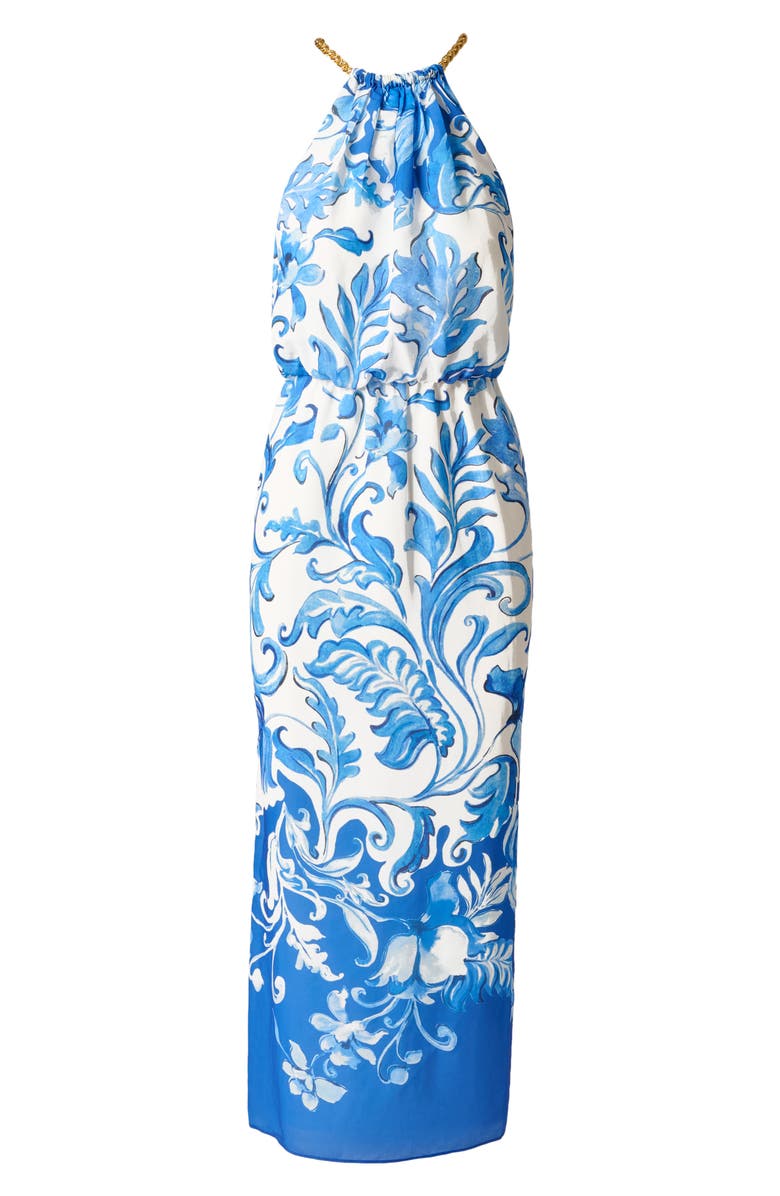 Adrianna Papell Print Blouson Bodice Sleeveless Maxi Dress, Alternate, color, Ivory/ Blue