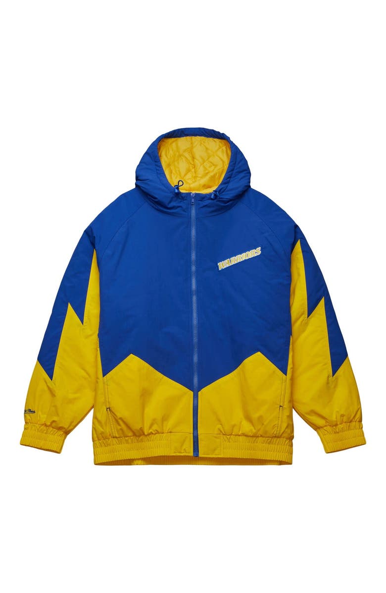 Mitchell & Ness Men's Mitchell & Ness Royal Golden State Warriors Hardwood Classics Retro Quilted Raglan Full-Zip Hoodie, Alternate, color,