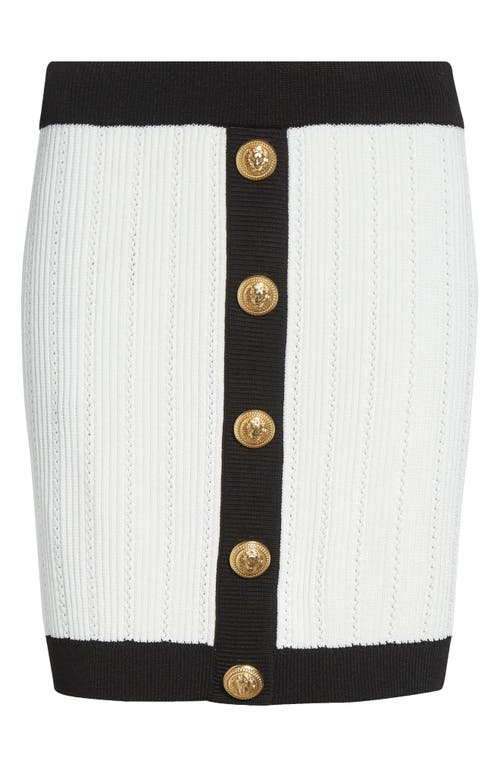 Balmain Button-embellished Two-tone Ribbed-knit Mini Skirt