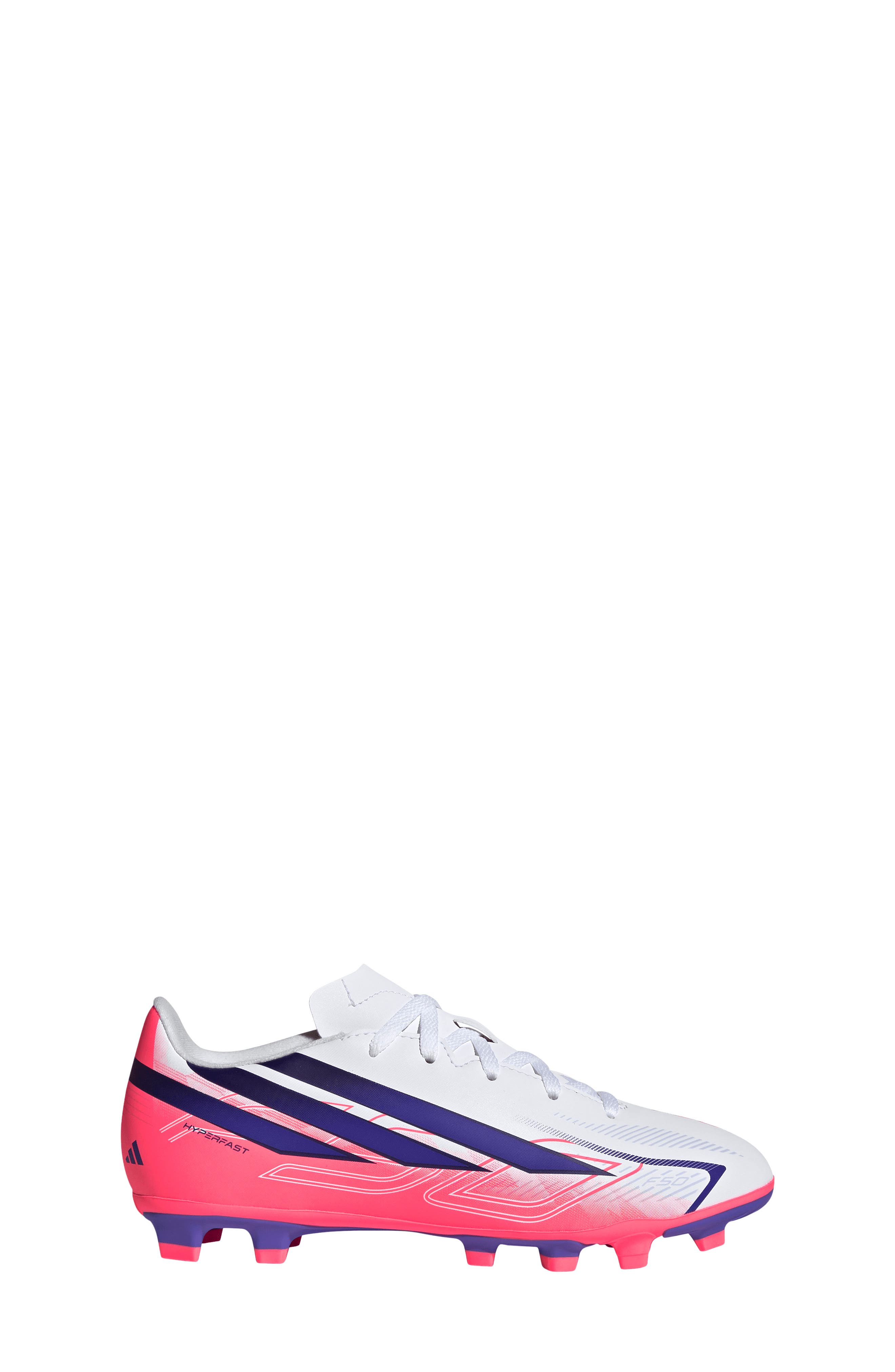 Kids' F50 Hyperfast Club Indoor Soccer Shoe, Alternate, color, WHITE/ PURPLE/ TURBO