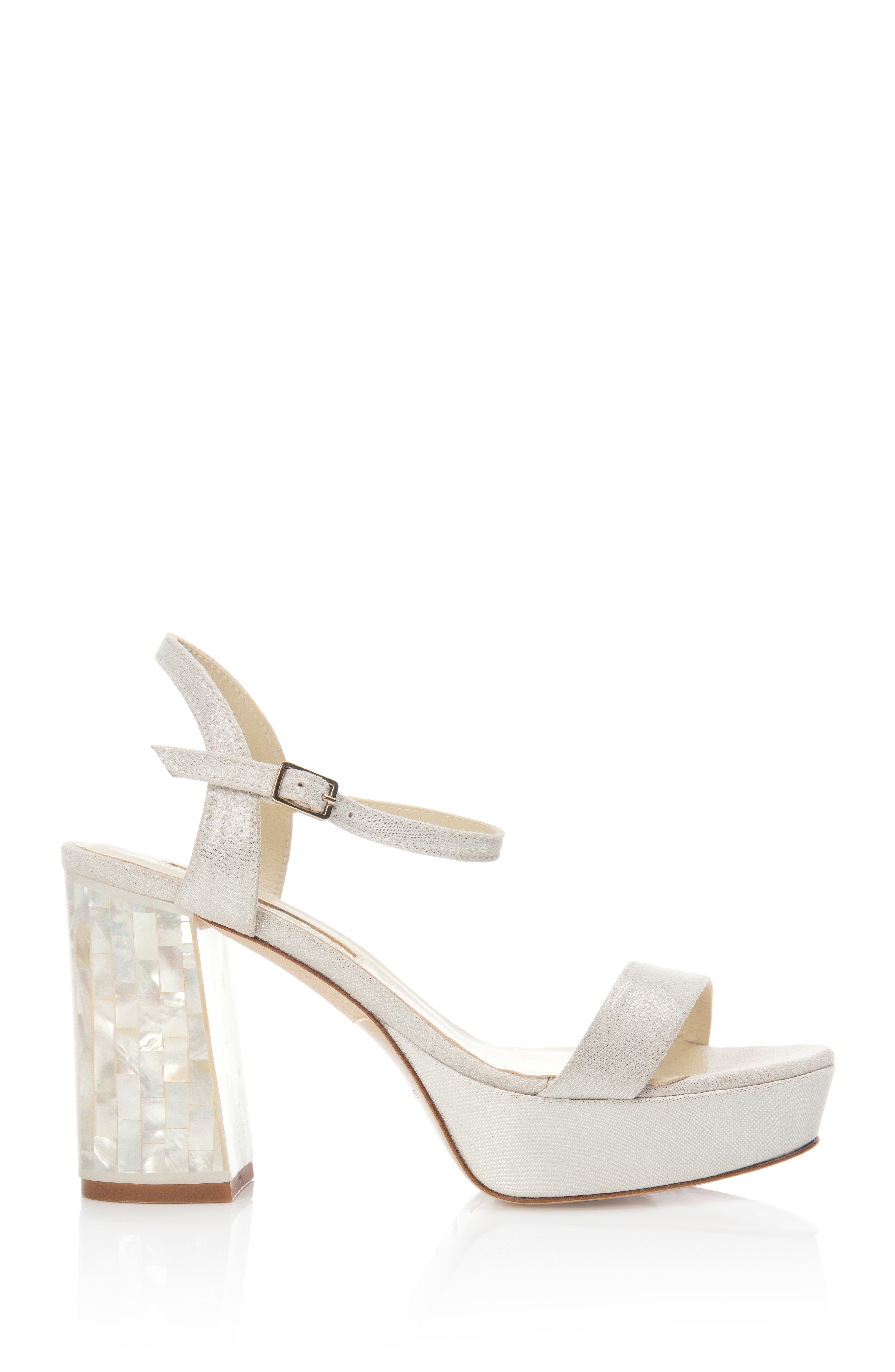 Freya Rose GiGi Ivory Ankle Strap Pearl Heel Sandal, Main, color, Ivory