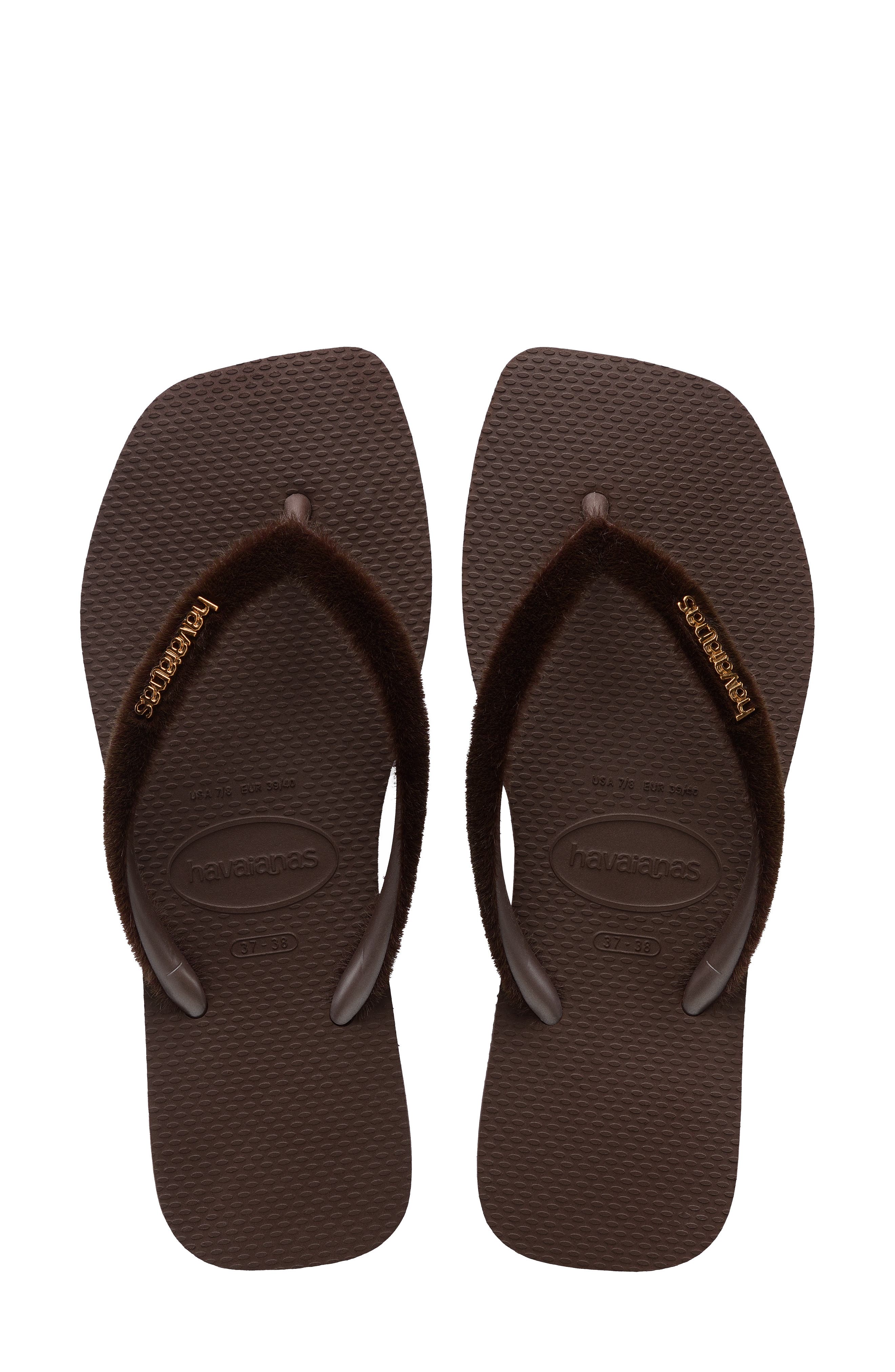 Havaianas Slim Square Plush Flip Flop, Alternate, color, Dark Brown
