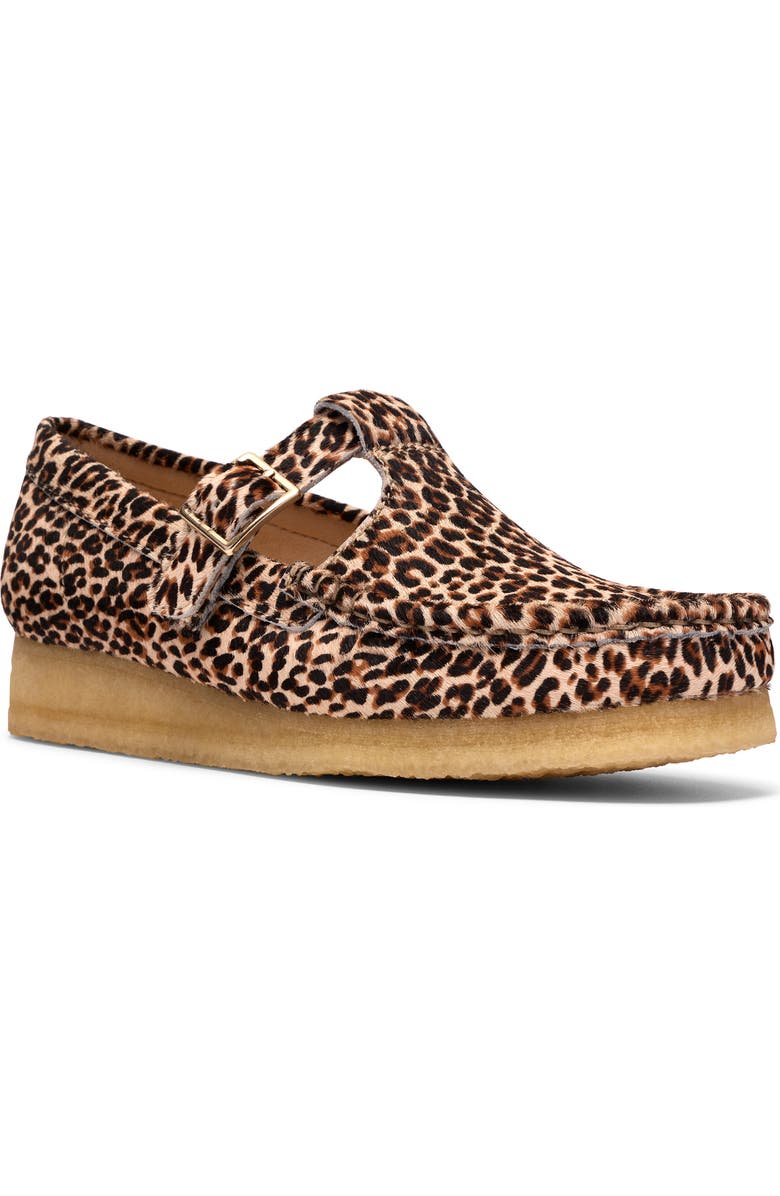 Clarks<sup>®</sup> Originals Wallabee Genuine Calf Hair T-Bar Loafer, Main, color, Leopard Print