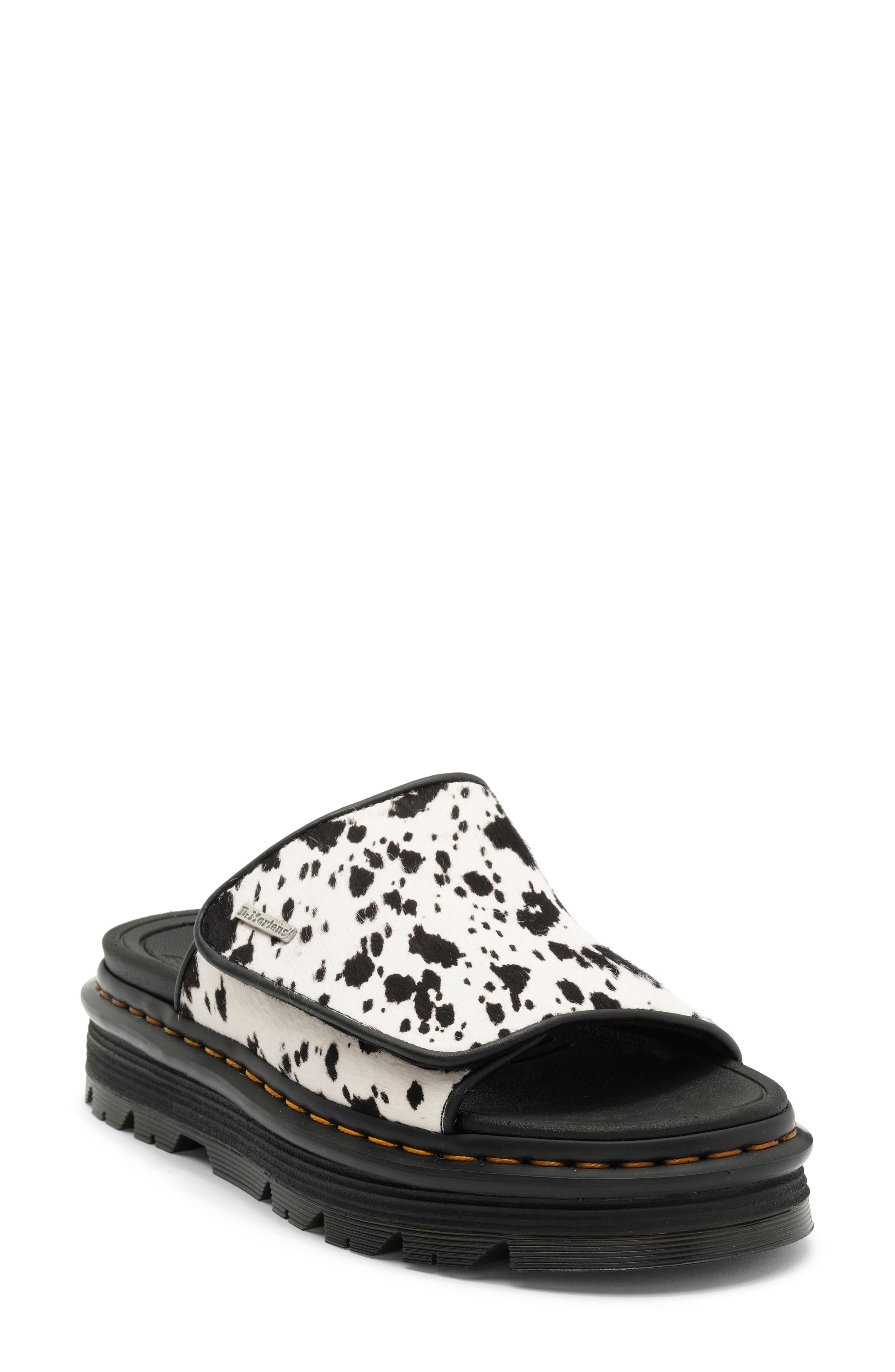 Dr. Martens Zebzag Genuine Calf Hair Slide Sandal, Main, color, Cream And Black