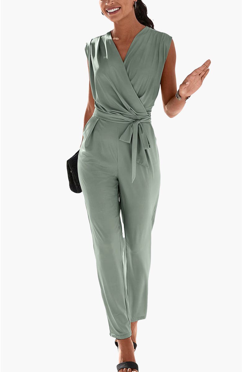 LASCANA Women's Wrap Look Jumpsuit, Main, color, Jade
