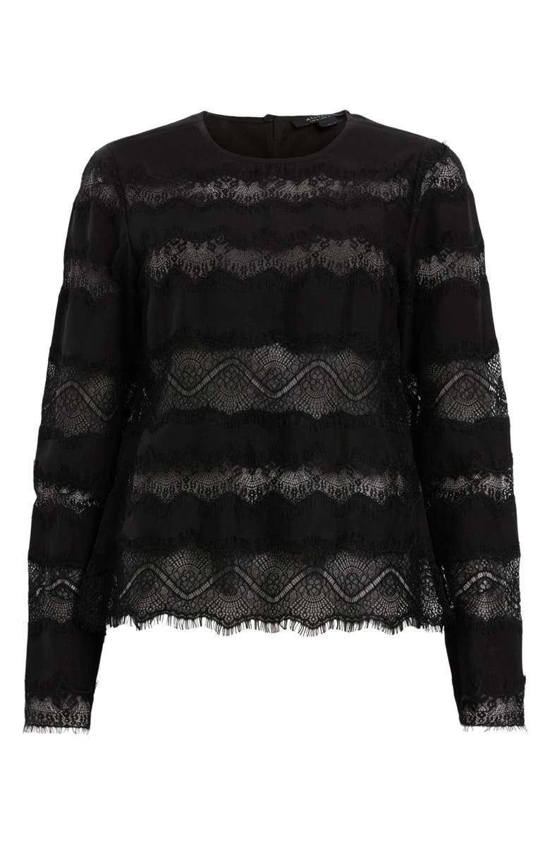 AllSaints Tiff Lace Accent Top, Alternate, color, Black