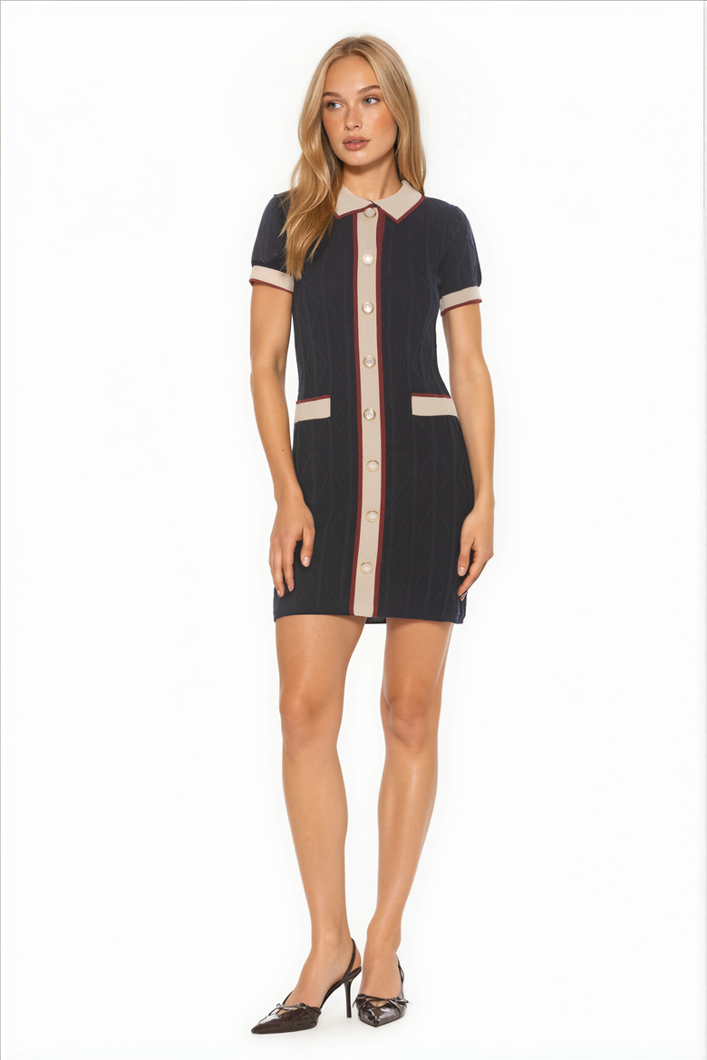 Cove Collared Button Down Contrast Knit, Main, color, Navy