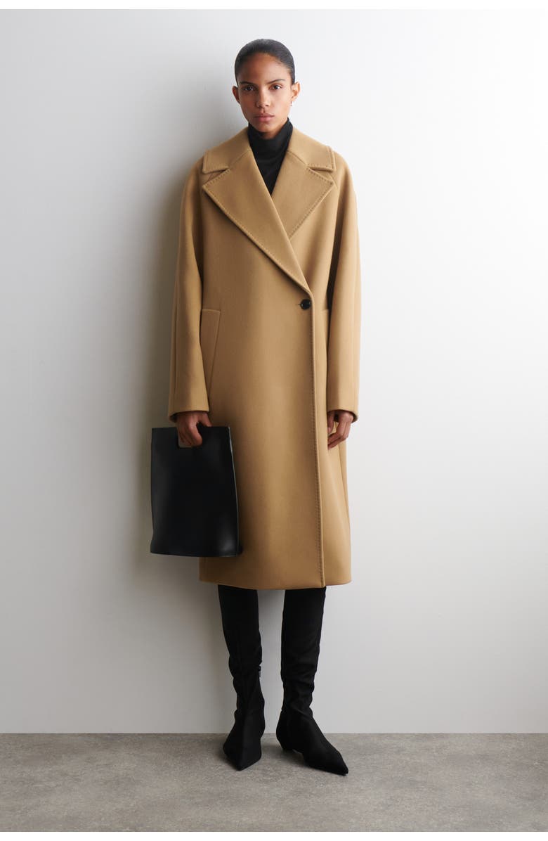 COS Oversized Double-Breasted Wool Long Coat, Main, color, Camel