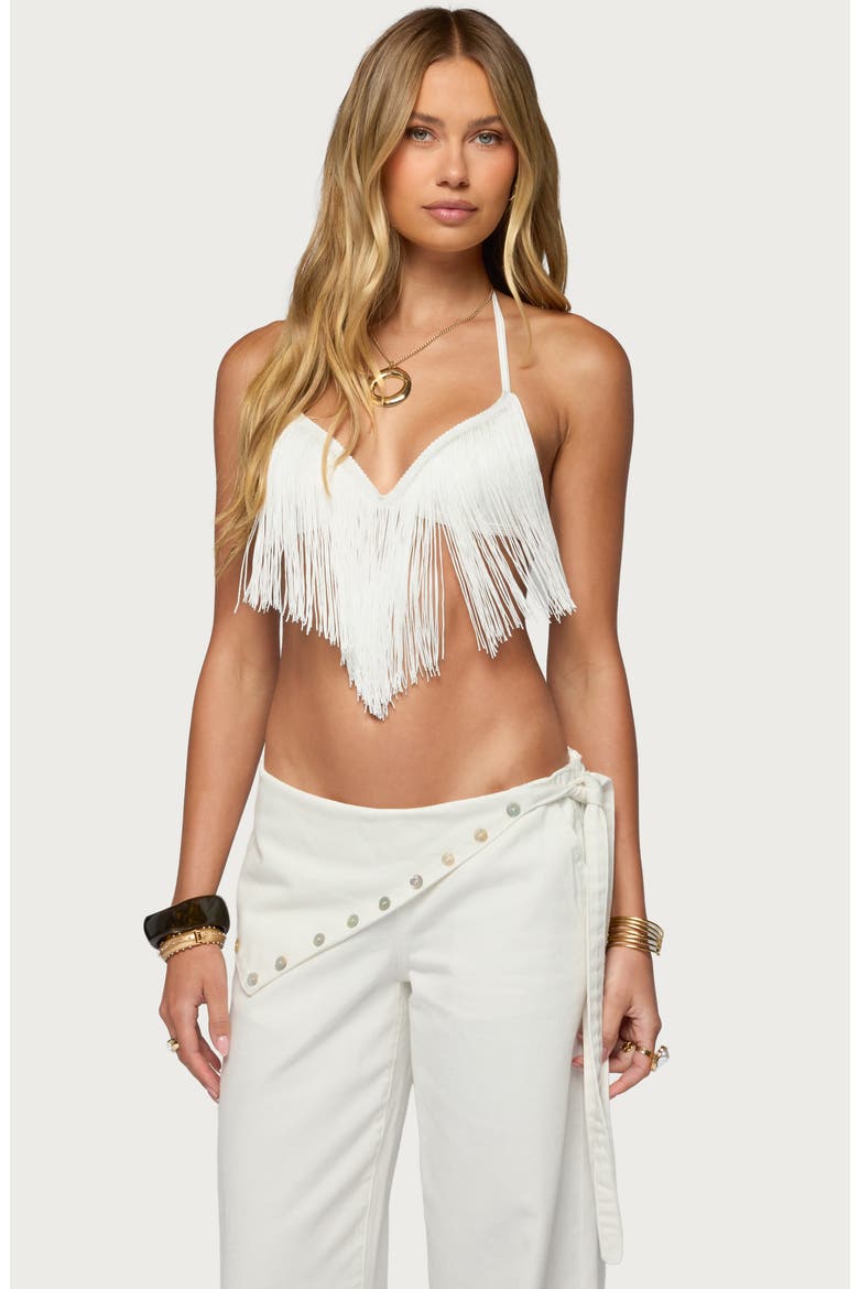Kienna Fringe Bra Top, Alternate, color, WHITE