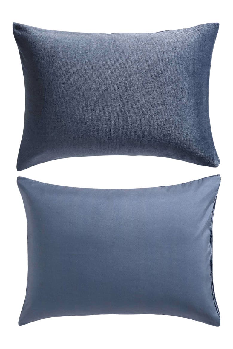 Reversible Plush Washed Microfiber Comforter Bedding Set, Alternate, color, MEDIUM / DARK BLUE