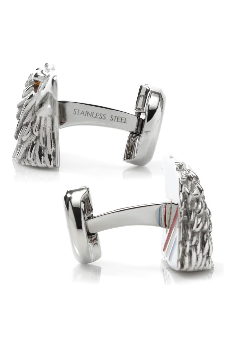 Eagle Head Cuff Links, Alternate, color, SILVER