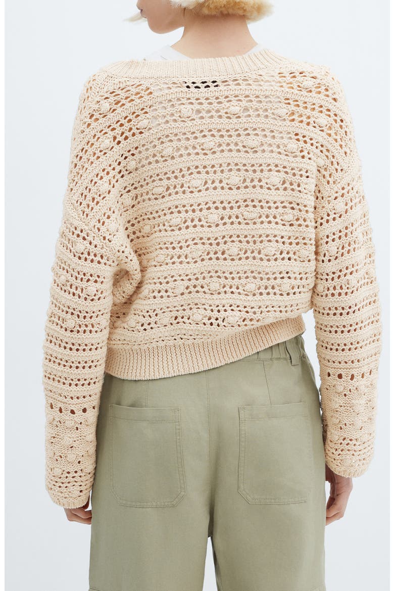 Openwork Stitch V-Neck Sweater, Alternate, color, LIGHT BEIGE