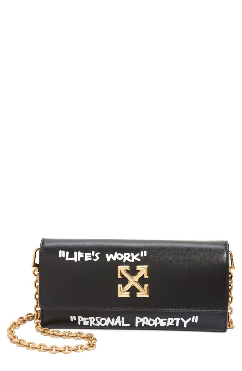 Off-White Jitney Quote Leather Wallet on a Chain, Main, color,