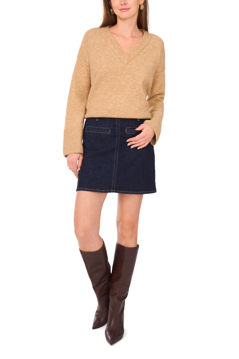 High-Low V-Neck Sweater, Alternate, color, LATTE HEATHER