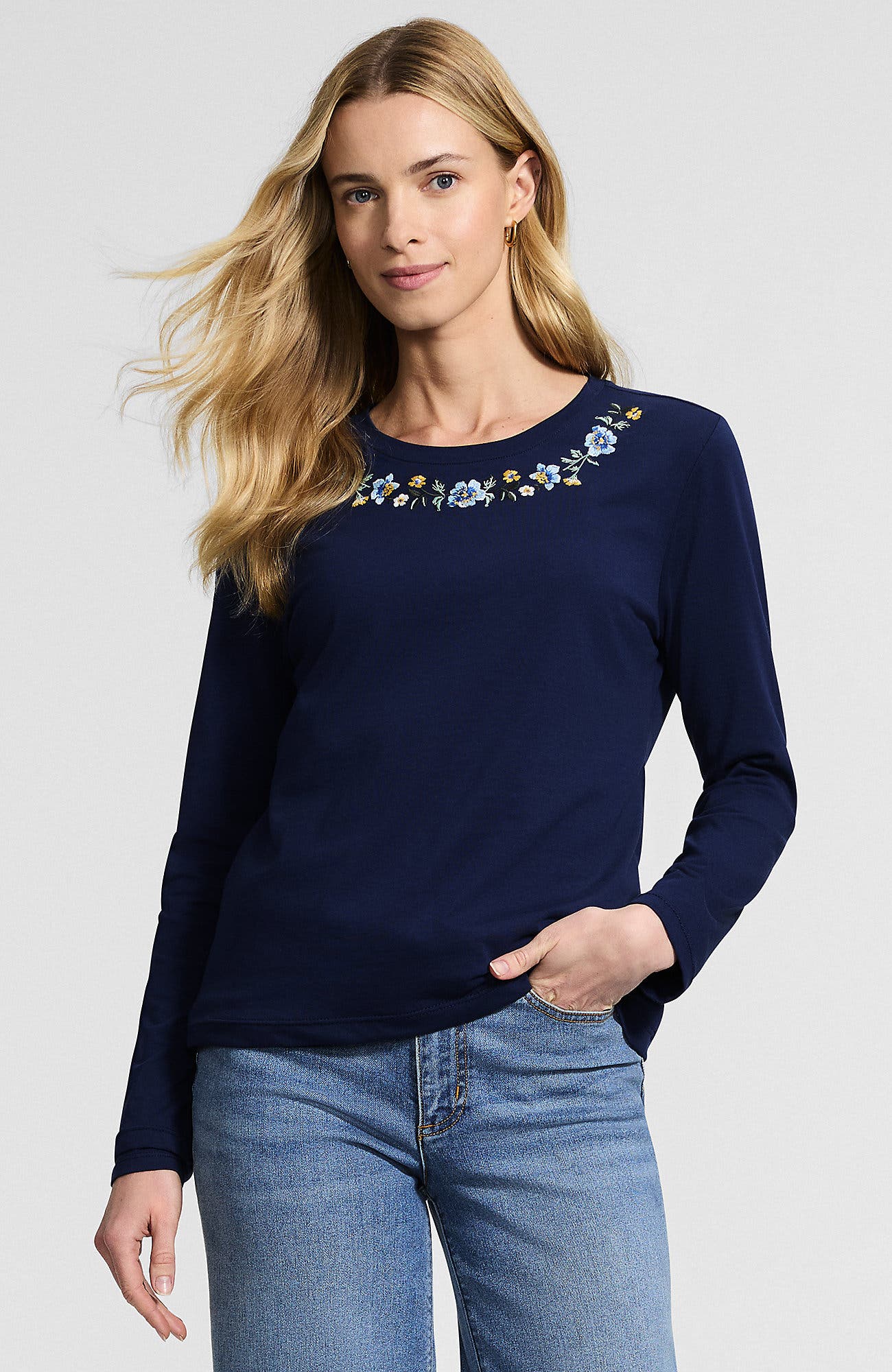 selected Floral Embroidery/Deep Sea