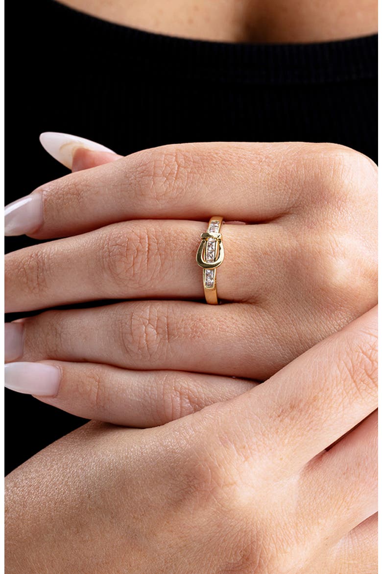 Buckle Cubic Zirconia Ring, Alternate, color, GOLD
