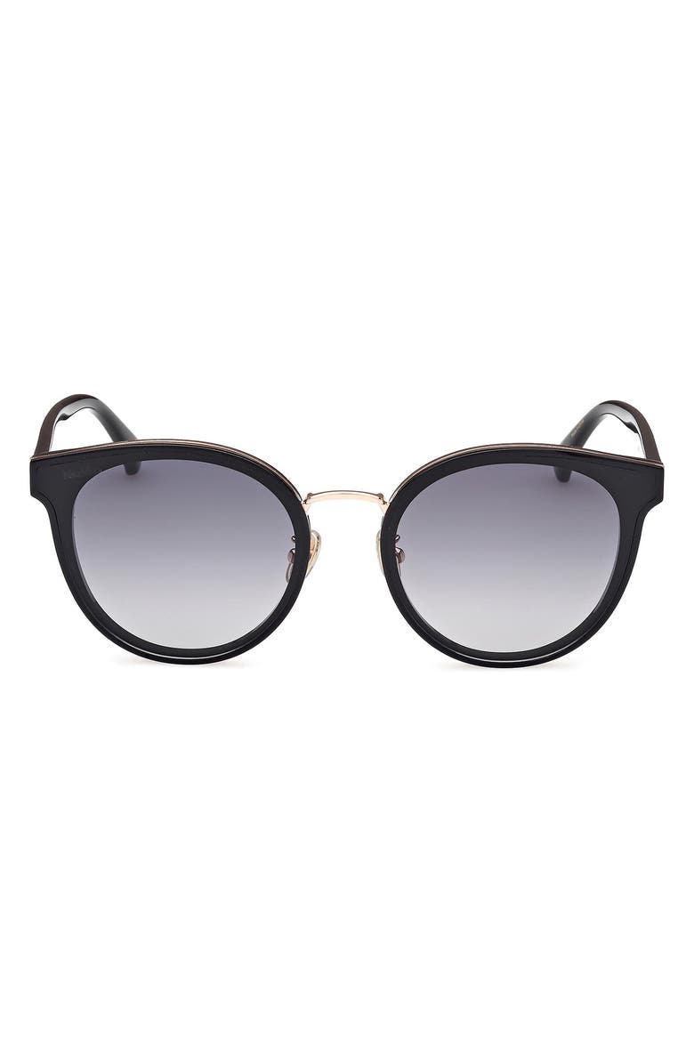 Max Mara 63mm Round Sunglasses, Main, color, Shiny Black / Gradient Smoke
