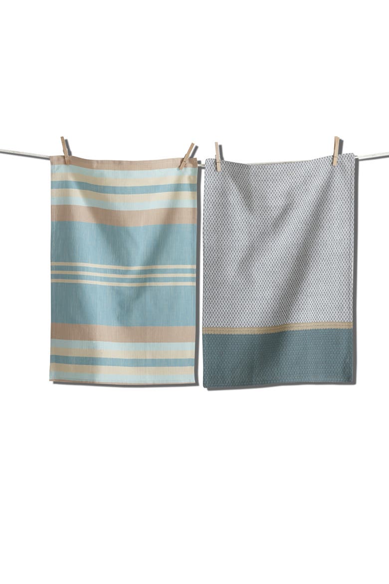 Waterside Stripe Teal Cotton Dishtowel Set of 2, Main, color, Blue