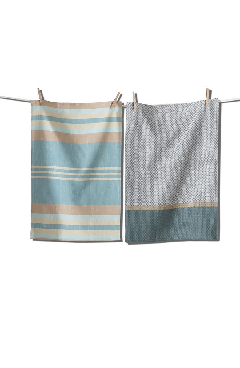 tag Waterside Stripe Teal Cotton Dishtowel Set of 2, Main, color, Blue