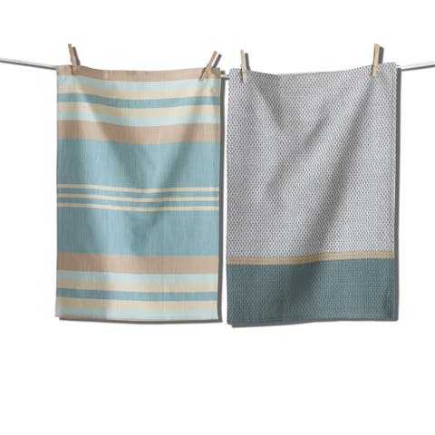 Waterside Stripe Teal Cotton Dishtowel Set of 2