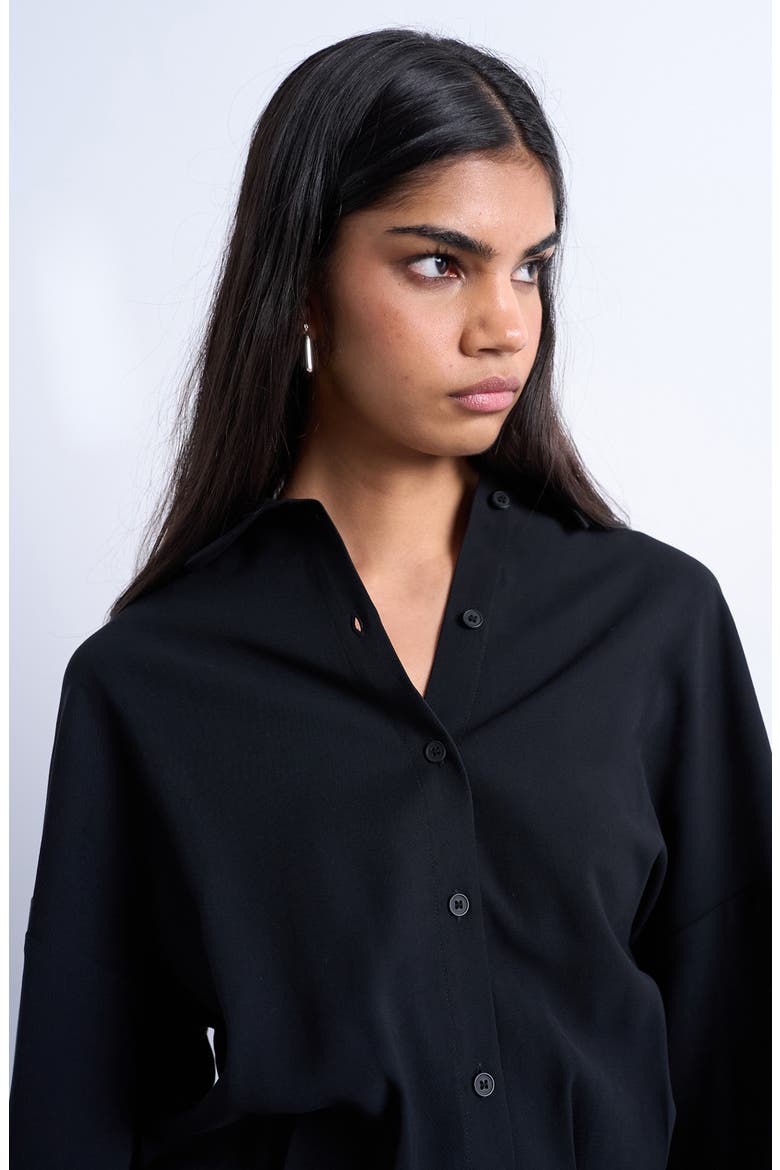 Micro Mini Long Sleeve Shirtdress, Alternate, color, BLACK