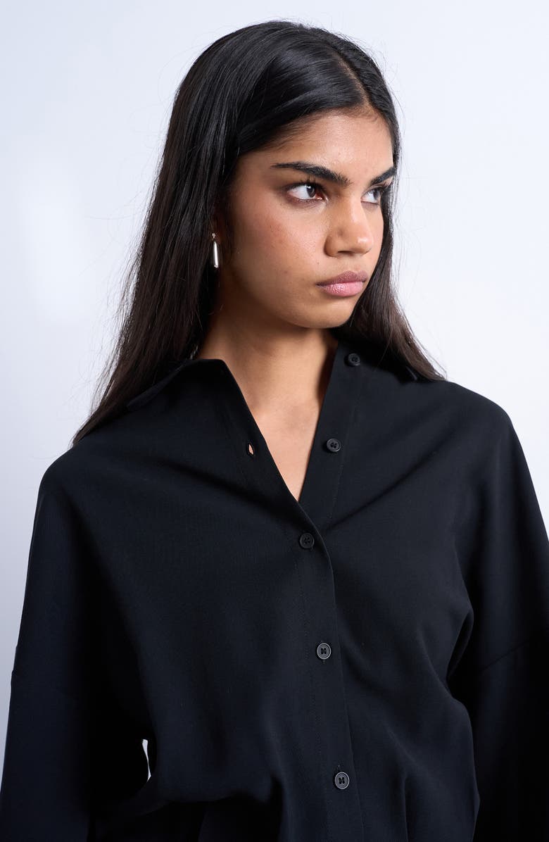 Topshop Micro Mini Long Sleeve Shirtdress, Alternate, color, Black