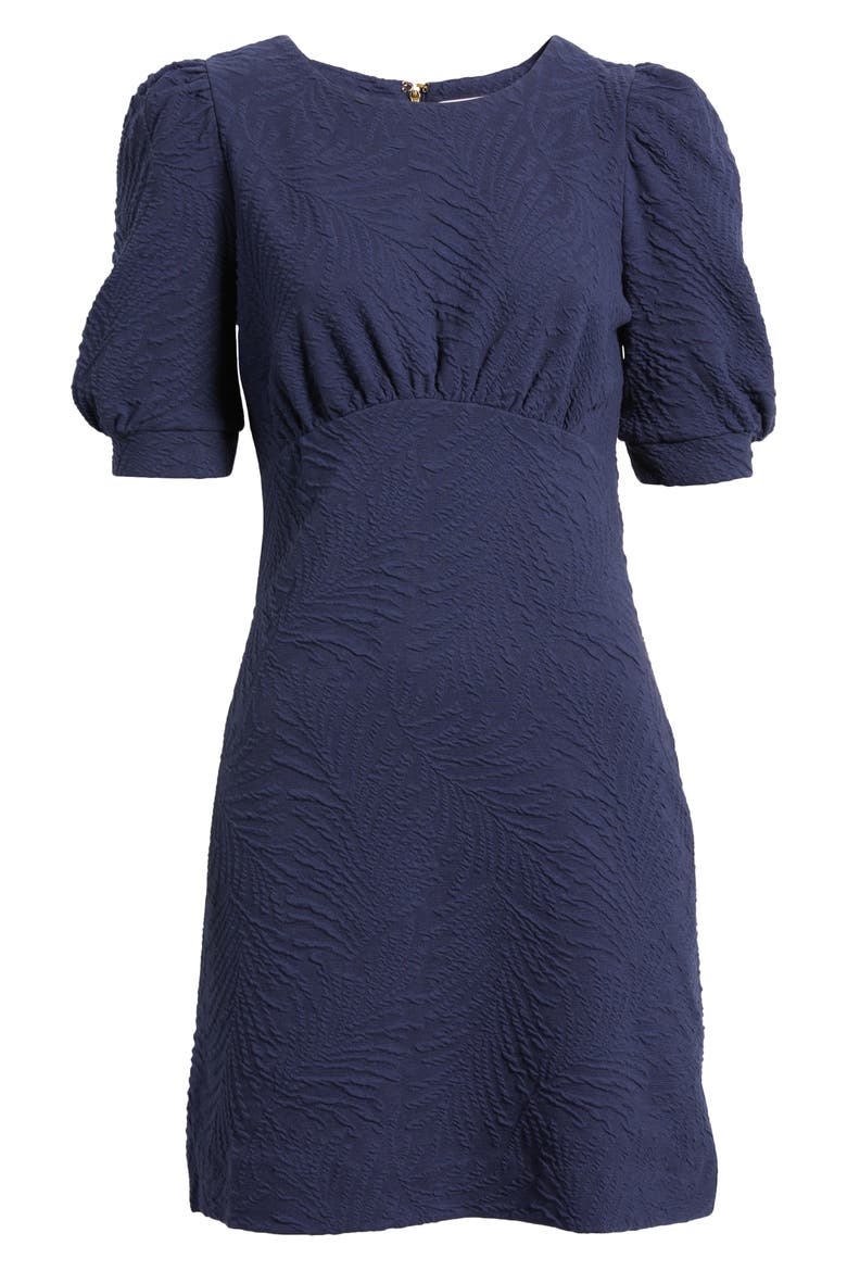 Kiely Puff Sleeve Jacquard Dress, Alternate, color, TRUE NAVY LEAFY KNIT