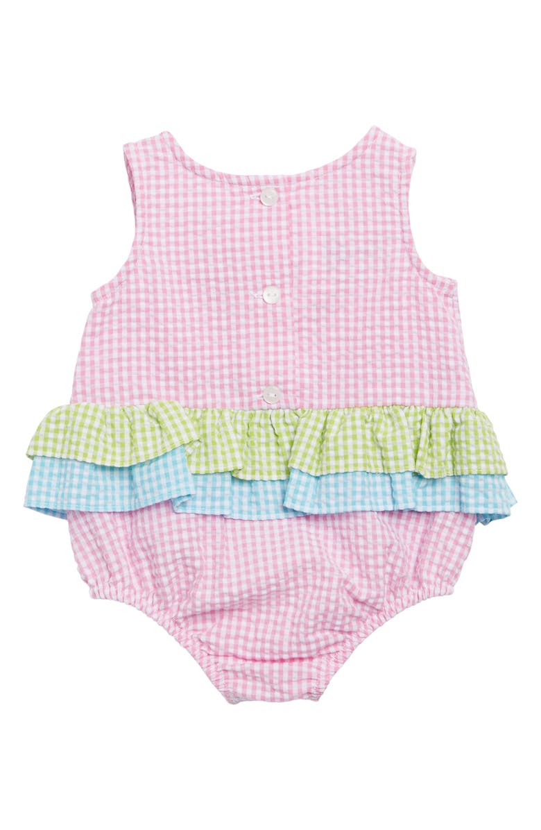 Bonnie Jean Gingham Colorblock Bubble Romper, Alternate, color, Pink
