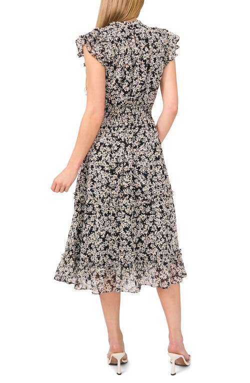 Shop Cece Floral Flutter Sleeve Smocked Midi Dress In Rich Black