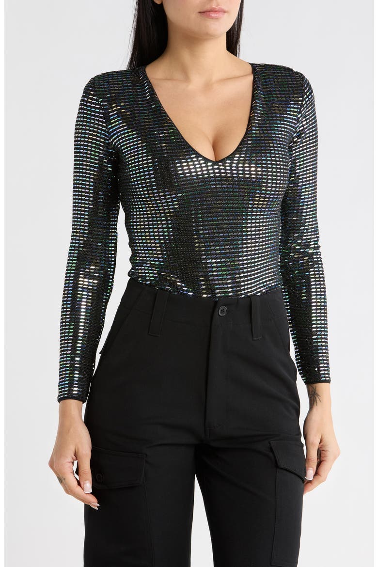 Glitter Long Sleeve Bodysuit, Main, color, BLACK