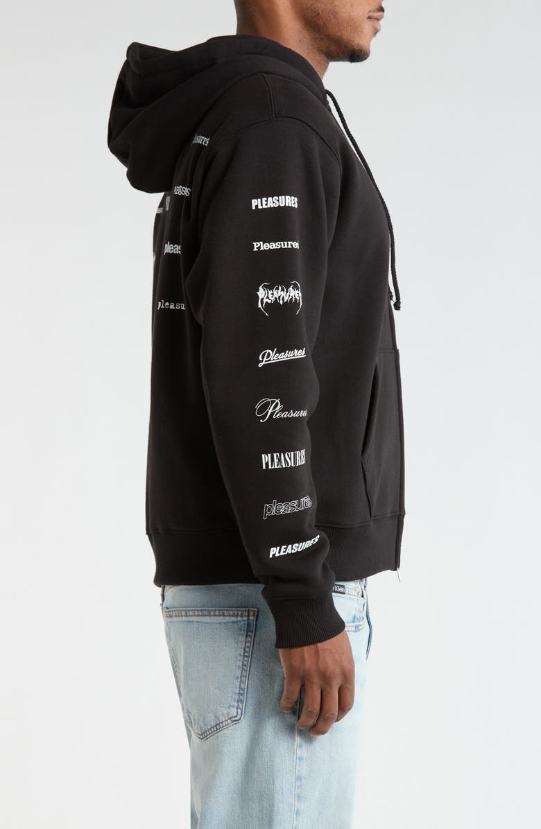 PLEASURES Woodmark Fleece Zip-Up Hoodie, Alternate, color, Black